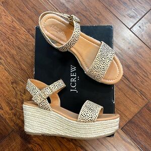 J. Crew hair calf leopard wedge sandals